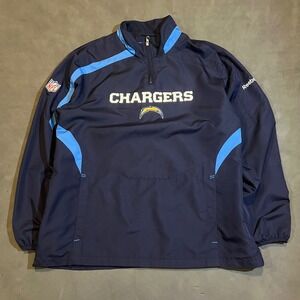 Reebok NFL Onfield Chargers Mens Navy Blue Quarter Zip Windbreaker Jacket Large